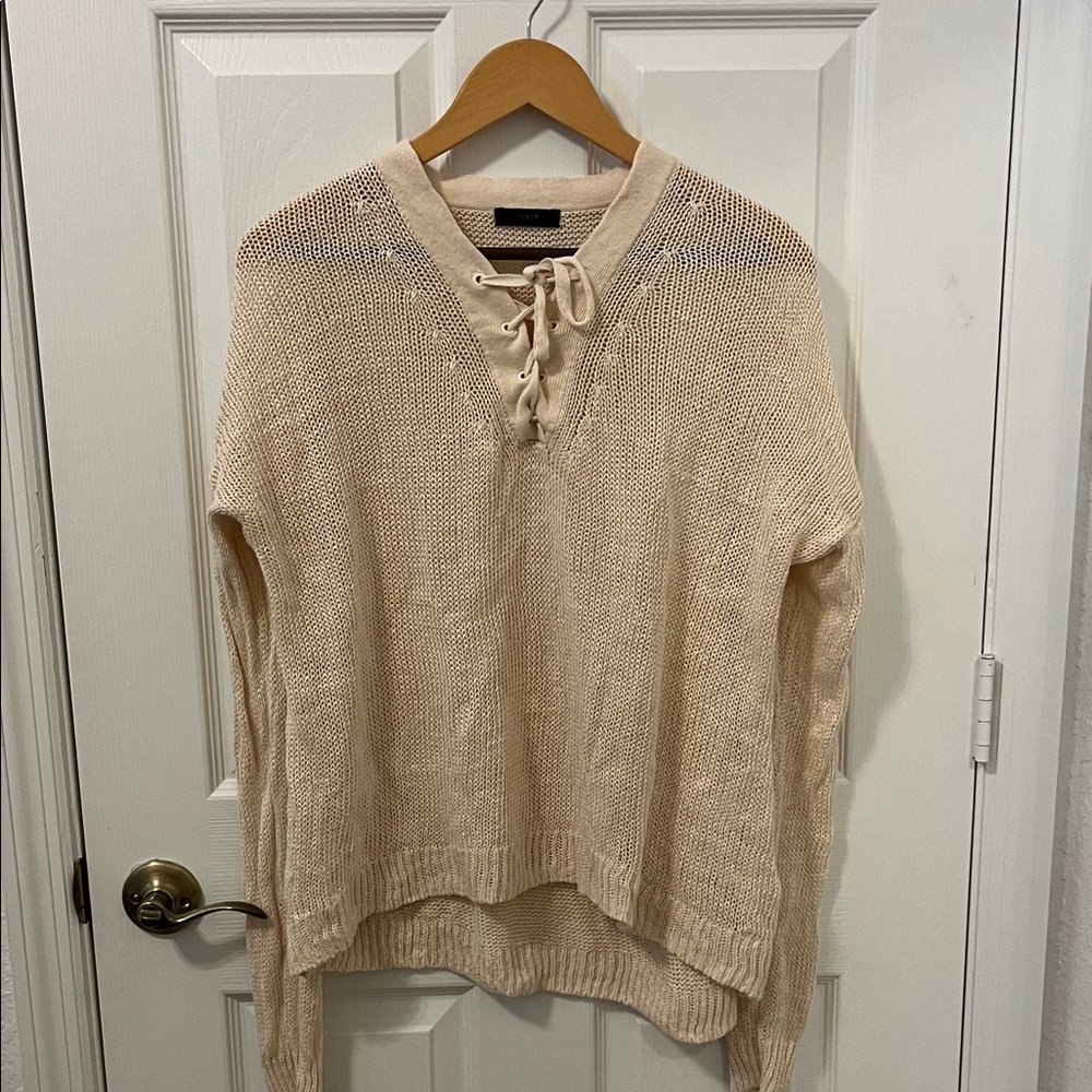 J. Crew 100% Linen Lace-Up V-Neck Beach Sweater